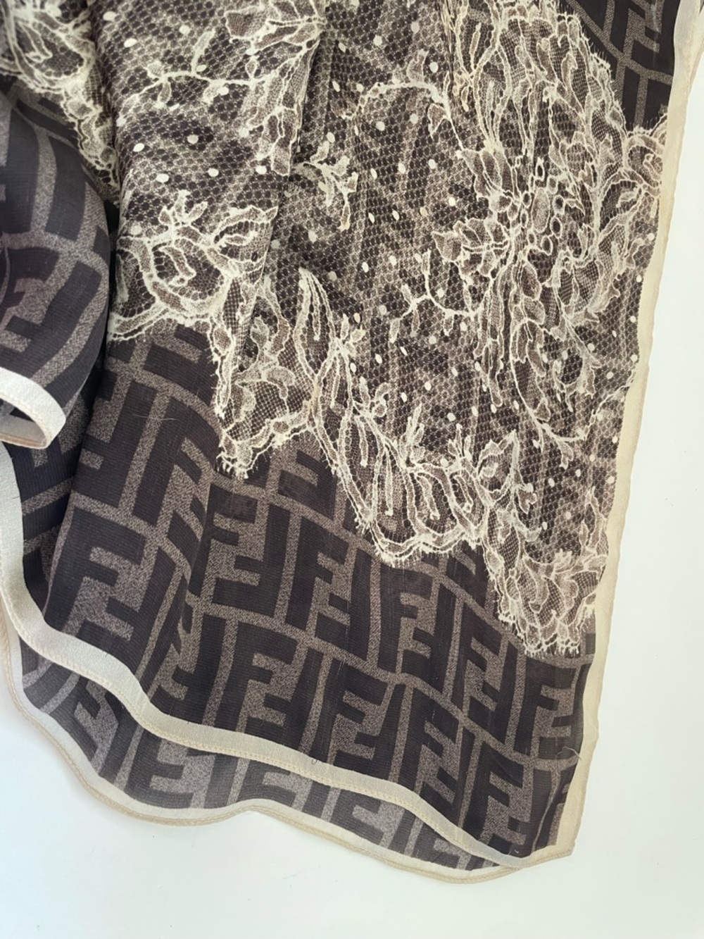 Designer Brown Patterned Silk Scarf 24” wide 70” long - Picture 3 of 7